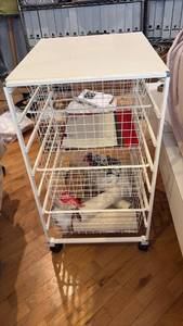 lot 59187 image: White Rolling Storage Cart with Wire Drawers - Retail $45