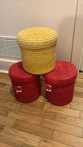 lot 59223 image: Woven Rope Storage Baskets with Lids Set of 3 - Retail $25