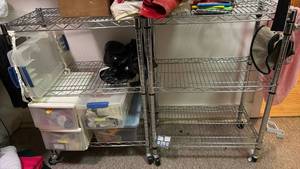 lot 59228 image: Chrome Wire Storage Shelving Unit with Wheels - Retail $75