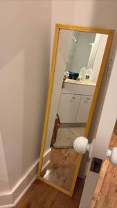 lot 59236 image: Full Length Wall Mirror with Golden Wood Frame - Retail $25