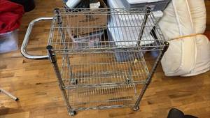 lot 59255 image: Chrome Wire Rolling Utility Cart with Handle - Retail $45