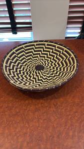 lot 59256 image: Handwoven African Tribal Basket with Geometric Pattern - Retail $45