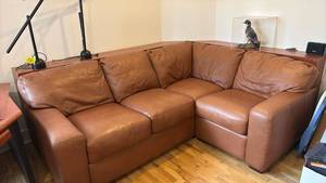 lot 59263 image: Brown Leather L-Shaped Sectional Sofa (Approx. 83 x 62)  - Retail $800