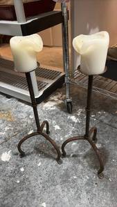 lot 59297 image: Set of 2 Metal Floor Candle Holders  - Retail $75