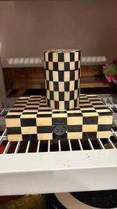 lot 59303 image: Checkered Pattern Decorative Storage Box Set with Containers - Retail $25