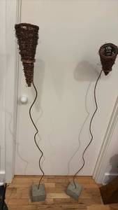 lot 59311 image: Handwoven Basket Sculptures with Metal Stands and Stone Bases - Retail $45