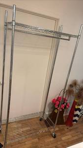 lot 59312 image: Set of 2 Chrome Wire Garment Racks with Wheels - Retail $85