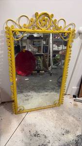lot 59322 image: Yellow Rattan Wicker Ornate Wall Mirror - Retail $75