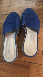 lot 60850 image: Womens Blue Leather Perforated Cork Wedge Sandals - Retail $15