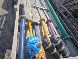 lot 4132 image: Large Collection of Naval Ship Cannons with Decorative Fish Design. Splash Pad Accessories