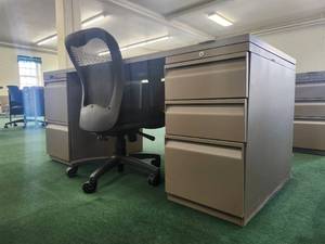lot 20064 image: Office Furniture Set with Desk, Chair and Filing Cabinet
