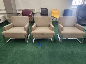 lot 20085 image: Modern Gray Upholstered Lounge Chairs with Chrome Frame