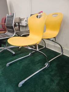 lot 20090 image: Yellow Plastic Cantilever Chairs with Chrome Frame