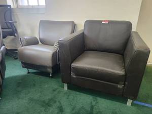 lot 20096 image: Brown Leather Armchair with Metal Legs