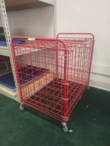 lot 20113 image: Red Industrial Wire Warehouse Cart with Wheels