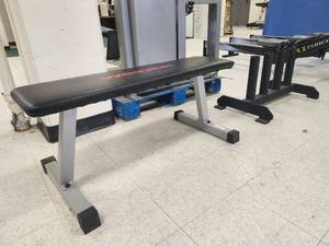 lot 4139 image: Weider Flat Weight Bench and Olympic Plate Storage Rack Set