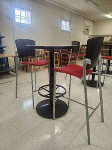 lot 20162 image: Contemporary Bar Height Table with Two Counter Stools