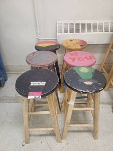 lot 20165 image: Art Studio Paint Splattered Wooden Bar Stools Set
