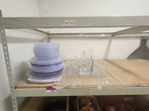 lot 20171 image: Purple Glass Dinnerware Set with Clear Glass Accessories