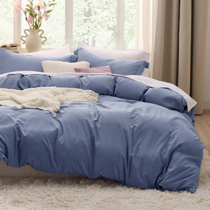 lot 35654 image: Bedsure Slate Blue Duvet Cover TwinTwin XL Size - 2 Pieces Prewashed Polyester Extra Soft Bedding Set, Includes 1 Twin Duvet Cover 68x90 with Zipper Closure & 1 Pillow Sham, No Comforter - Retail $25