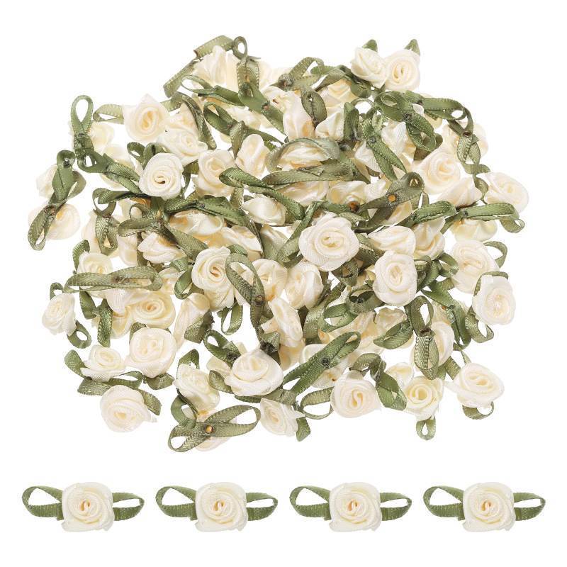 lot 35711 image: 100pcs Beige Polyester Ribbon Roses 58x1-316 Mini Roses for Crafts, Home Decor & DIY Projects - Retail $8