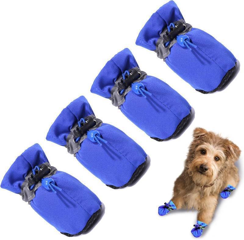 lot 35714 image: Dog Shoes Dog Boots & Paw Protector, Anti-Slip Sole Winter Dog Booties with Reflective Straps Dog for Small Medium Dogs 4PCS (Blue, Size 7 2.16(Width)) - Retail $10