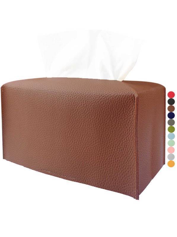 lot 35727 image: Brown Tissue Box Cover Rectangular - Plus Size Large Tissue Box Cover Rectangle Faux Leather Tissue Box Holder Long for Extra Large Rectangle Facial Tissue Box - Retail $13