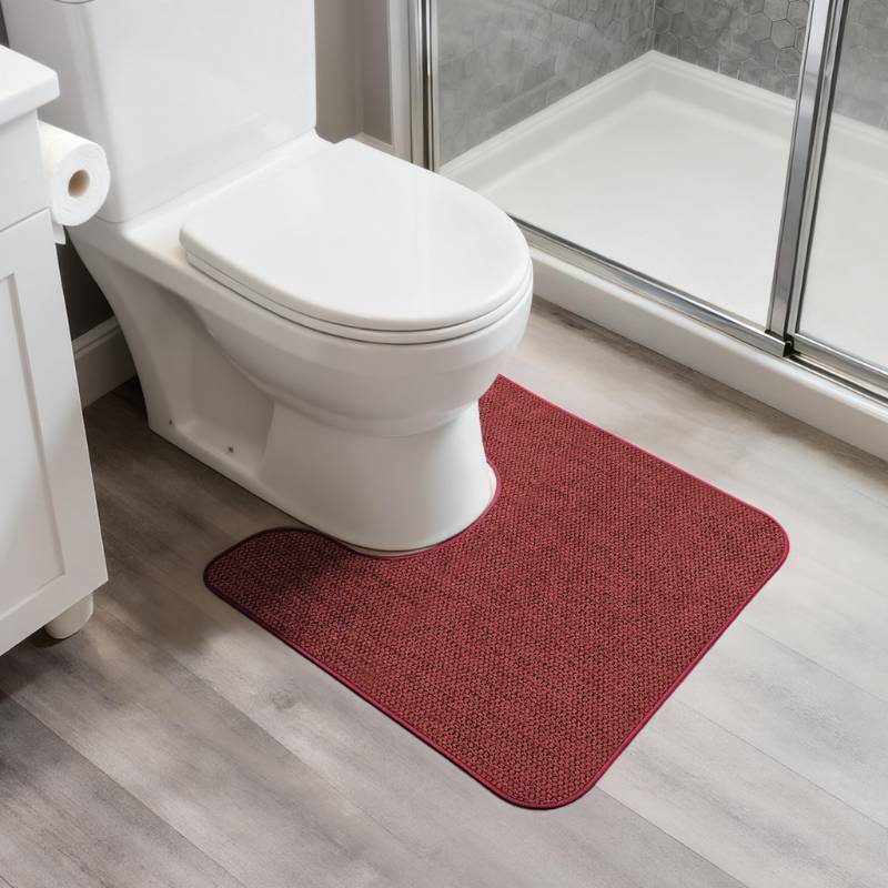 lot 35730 image: Toilet Rugs U Shaped Bathroom Rug, Machine Washable Non Slip Quick Dry Super Absorbent Ultra Thin Toilet Mats for Bathroom Toilet.Red,18x2(20x24inch) - Retail $23
