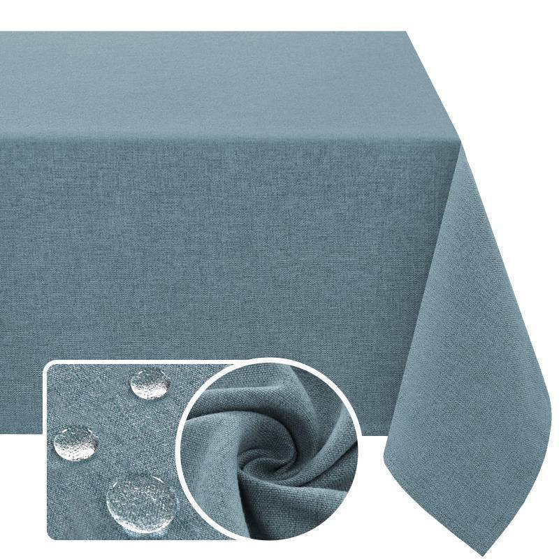 lot 35736 image: Linen Textured Tablecloth 60 x 102 Waterproof Decorative Table Cloth Spill-Proof Linen Look Cover for Party Table Extra Soft and Thick Fabric Wrinkle Free, Heather Stone Blue - Retail $24