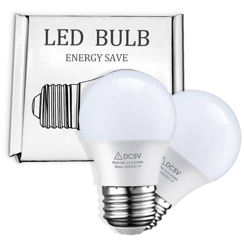 lot 35741 image: Safety Low Voltage 5V 5W 3-Way Dimmable LED Light Bulb, G45 E26 E27 Base Energy-Saving Bulb, 60W Equivalent, 400 Lumens A19 Bulb, 2700K LED Light, 2 Pack - Retail $16