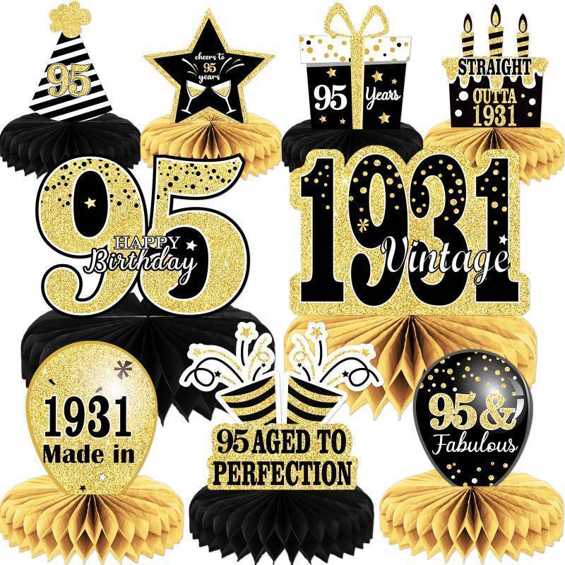 lot 35766 image: 9PCS 95th Birthday decorations 95th birthday Centerpieces for Table Decorations 2026 Vintage 1931 Honeycomb Table Topper Back in 1931 95th Birthday Decoration for Men and Woman 95 Years Birthday Party - Retail $10