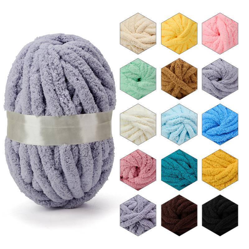 lot 35826 image: Chenille Chunky Yarn Super Bulky Soft Thick Fluffy Jumbo Giant Washable Polyester Big Yarn DIY for Arm Knit Blanket Cushion Bed Sofa Home Decor, Light Grey,2.2LB - Retail $30