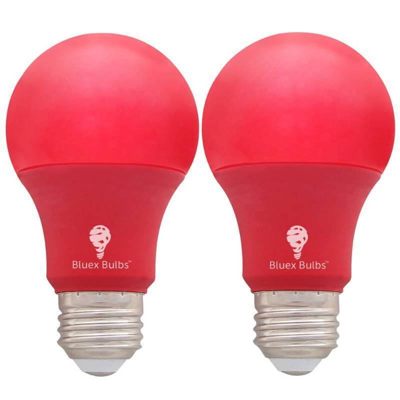 lot 45120 image: Bulbs 2 Pack Bluex LED A19 Red Light Bulb - 9W (60Watt Equivalent) - E26 Base Red LED Lights, Party Decoration, Porch, Home Lighting, Holiday Lighting, Decorative Illumination - Retail $8