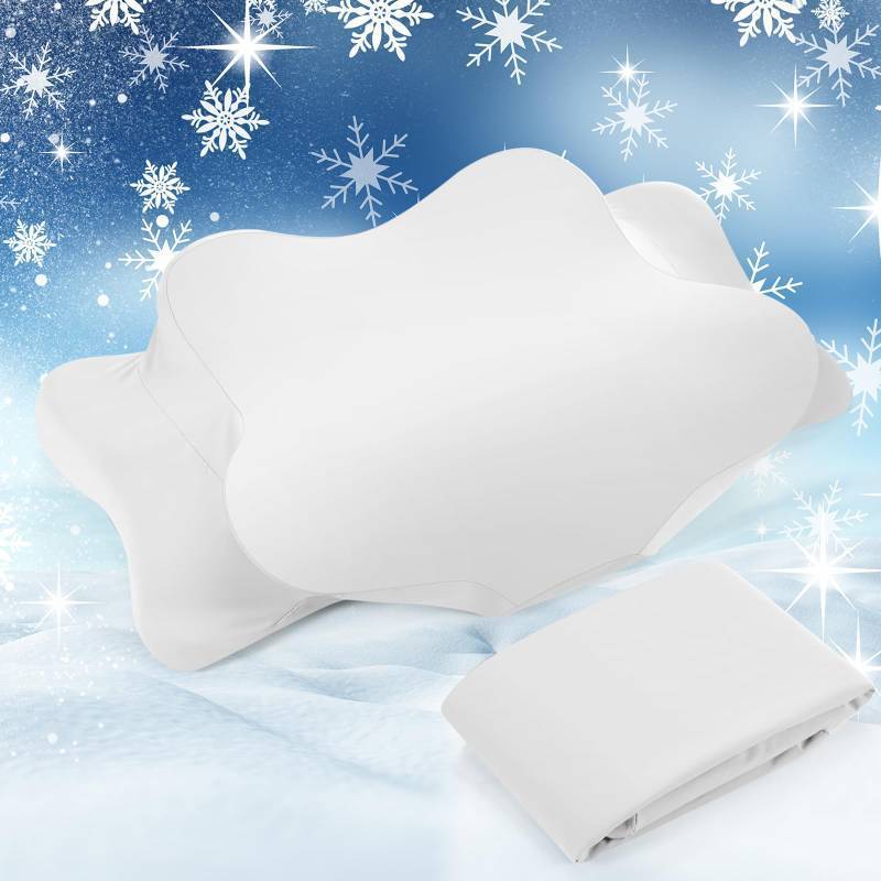lot 45123 image: Cooling Cervical Neck Pillowcase Cover (Only Pillow Case) Ergonomic Pillowcase with Zipper Breathable Contour Pillow Cover for Side Back Stomach Sleepers(White,Queen Size) - Retail $24