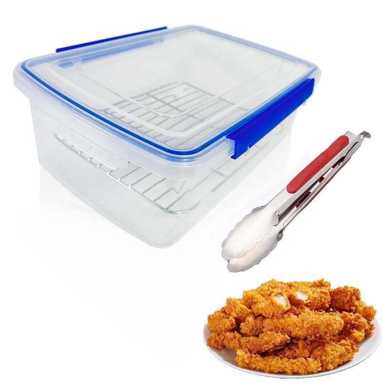lot 45153 image: Large Batter Bowl, Batter Breader Shaker Bowl with Lid, No Mess Sifter and Mixer for Fried Chicken - Retail $24