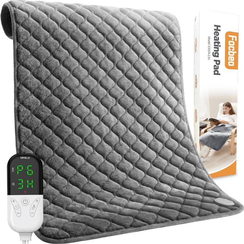 lot 45157 image: King Size Heating Pad for Back 32x24 Extra Large Electric Heating Pad for Body Neck Shoulder Auto Shut Off Heat Pad Temperature Settings Machine Washable Gray - Retail $43