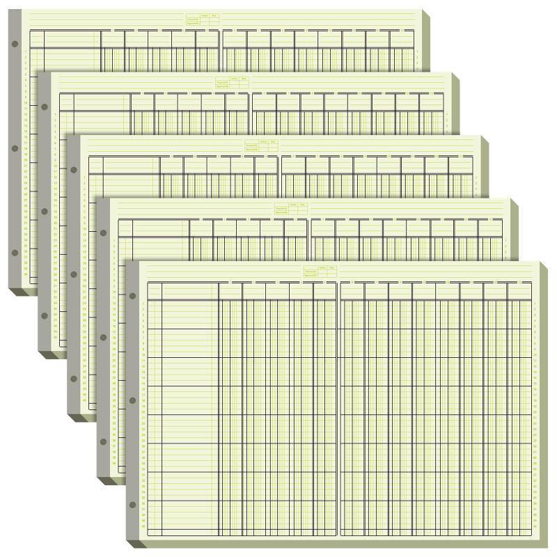 lot 45184 image: 5 Pack 250 Sheets Analysis Columnar Books 3 Hole Accounting Ledger Book Ledger Paper Pad Columnar Pad for Business, 50 Sheetspack, Single Page Format, Green(13 Columnar,16.31 x 11) - Retail $27