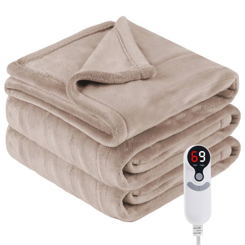 lot 45217 image: Electric Heated Blanket Twin Size 62x84, Fast Heating Throw, Soft Plush Microplush for Bed & Couch, 1-10 Hours Auto Off & 6 Heating Levels, Machine Washable, Gifts for Grandma & Family-Camel - Retail $40