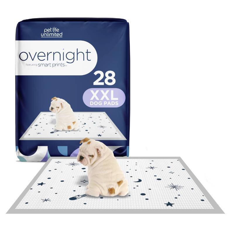 lot 45223 image: Pet Life Unlimited Overnight XXL Puppy Pads for Dogs, 30 x 36, 28 Count, Leak-Proof, Super Absorbent, Quick-Dry Potty Training Pads, Overnight Protection & Chamomile Vanilla Scent, Made in USA - Retail $39