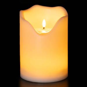 lot 36456 image: 6.3 x 8 Extra Large Outdoor Waterproof Candle with Auto 6-Hour Timer, Big Flameless Candle, Extra Wide and Tall Pillar Candle Battery Operated, White Plastic Made, Long Last for Months - Retail $28