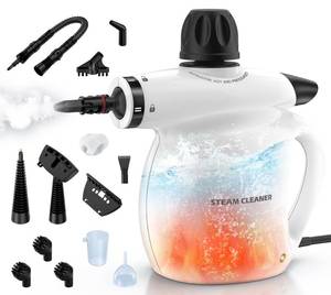 lot 36458 image: Steam Cleaner, Pressurized Handheld 13pcs Multi-Purpose Natural Deep Cleaning Steamer, Portable Steamer for Cleaning Home, Grout, Kitchen, Car, Window, Upholstery, Bathroom and Clothes, White - Retail $40