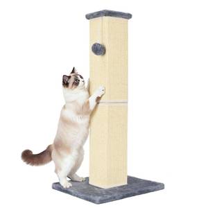 lot 36482 image: 32 Tall Cat Scratching Post for Large Indoor Cats & Kittens, Cat Scratcher with Extra Large Stable Base and Natural Sisal, Sturdy Cat Scratch Post to Protect Furniture & Couch, Grey - Retail $38