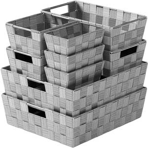 lot 36490 image: 4ct Dark Grey - Storage Baskets For Shelves - Perfect Closet Organizer Bins, Bathroom Basket, and Pantry Basket - Small Storage Bins For Shelves - Bin For Organization. 2 Large and 2 Small. - Retail $36