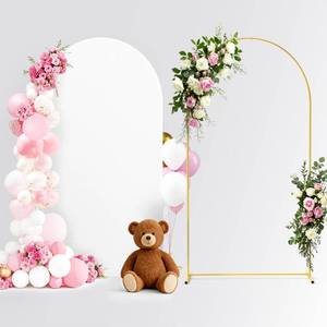 lot 36494 image: Arch Backdrop Stand and Cover Set - 7.2FT Gold Metal Frame with White Fabric Cover, Easy-to-Assemble Wedding Arch Stand for Parties and Celebrations - Retail $37