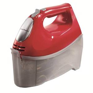 lot 36495 image: Hamilton Beach Hand Mixer wcase 62633R 6-Speed Red Handheld Mixer for Kitchen, 275W, Dishwasher-Safe Parts - Retail $40