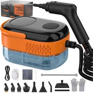 lot 36500 image: Steam Cleaner for Home & Car-Portable Handheld Steamer for Cleaning with 3-Level Handle, 15s Heat-Up, Large Tank, 16 Accessories - Clean Grease, Grout, Tile, Floor, Couch, Dirt, Furniture - Retail $55