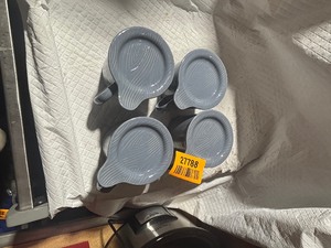 lot 27788 image: Set of GreyBlue Mugs w Plate Holders 4ct