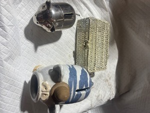 lot 27782 image: Misc. Pig Decor w Small Metal Chest