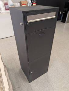 lot 13 image: Gray Metal Outdoor Package Drop Box  - Retail $150