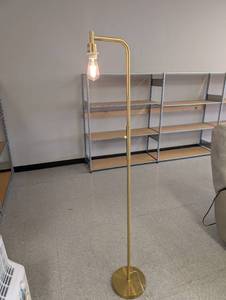 lot 14 image: Modern BrassGoldish Color Floor Lamp with Edison Bulb  - Retail $65
